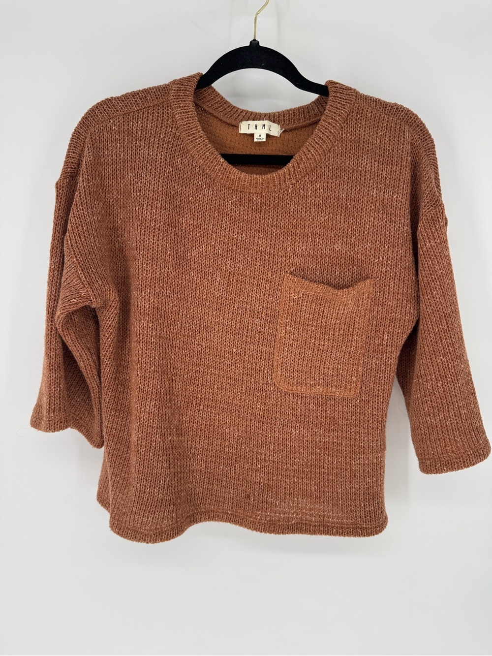Anthropologie THML Copper Rust Crewneck Pocket Sweater